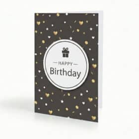 Happy Birthday Karte Herzchen & Konfetti Schwarz-Gold