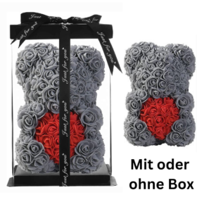 Rosen Bär Grau mit rotem Herz mit oder ohne Geschenkbox
