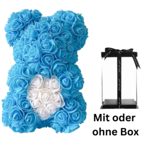 Rosen Bär Hell-Blau mit Herz mit oder ohne Geschenkbox