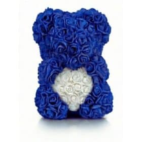 Rosenbär Blau mit weissem Herz