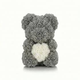 Rosenbär Grau mit weissem Herz