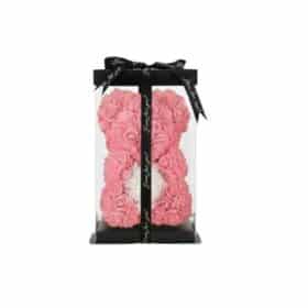 Розовый медведь Роза с белым сердцем