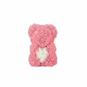 Розовый медведь Роза с белым сердцем