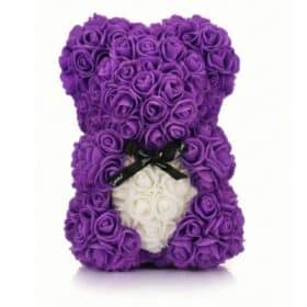 Rosenbär Violett mit weissem Herz