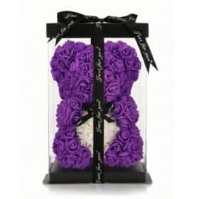 Rosenbär Violett mit weissem Herz