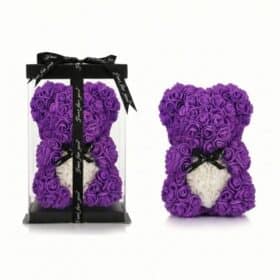 Rosenbär Violett mit weissem Herz