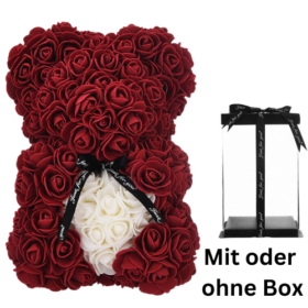 Rosen Bär Baccara Rot mit Herz und Masche - mit oder ohne Geschenkbox