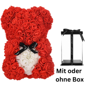 Rosen Bär Rot mit Herz und Masche - mit oder ohne Geschenkbox