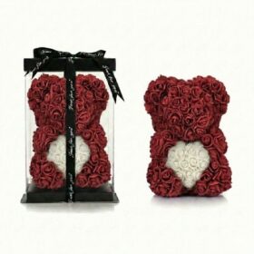 Rosenbär Baccara Rot mit weissem Herz