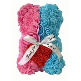 Rose Bear Blue Pink with red heart &amp; bow