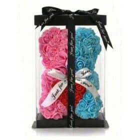 Rose Bear Blue Pink with red heart &amp; bow