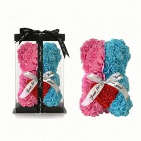 Rosenbär Blau Pink mit rotem Herz & Masche