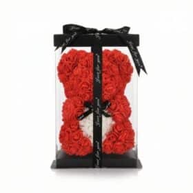 Красный мишка Роза с сердечком и бантиком