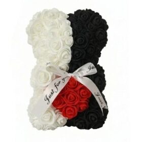 Rosenbär Schwarz-Weiss mit rotem Herz & Masche