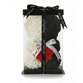 Rosenbär Schwarz-Weiss mit rotem Herz & Masche