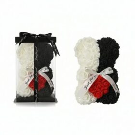 Rosenbär Schwarz-Weiss mit rotem Herz & Masche