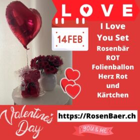 VALENTINSTAG 14.02.2025 Rosenbär Set Geschenk Abholbar in Zürich oder Versand - Geschenk Idee Love Spezial - Rosen Bär Rot und roter Herz-Folienballon und Love Kärtchen