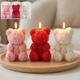 Rosenbär Kerze Rot Weiss oder Pink 5 x 8.5cm